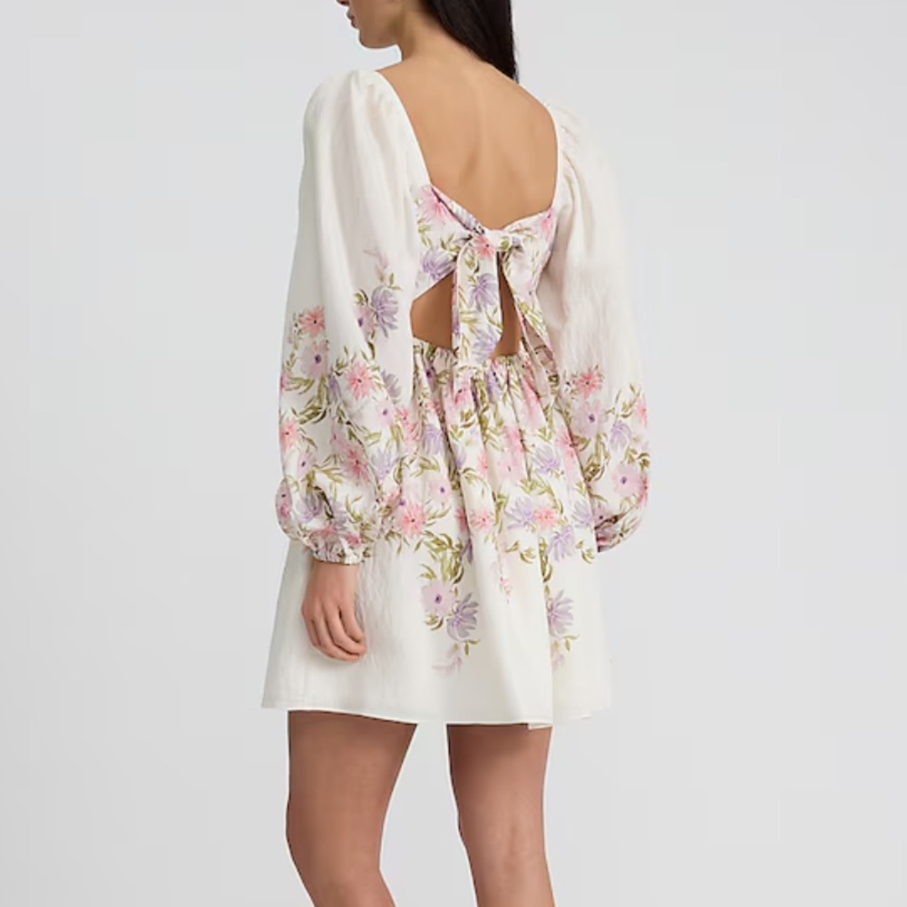 NWT Express Cream and Pink Floral Long Sleeve Dress - Picture 3 of 8
